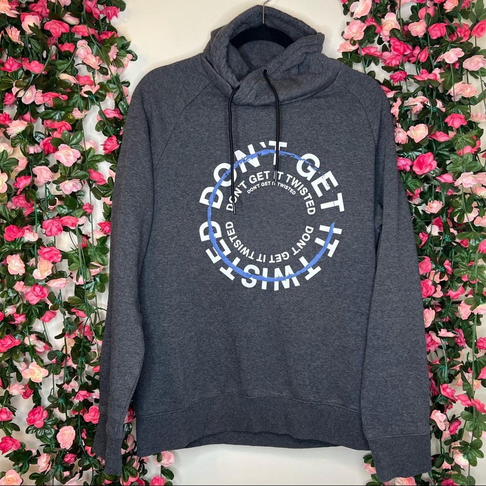 H&M Gray ‘Don’t get it twisted’ Shawl Neck Hoodie Mens Medium Sweatshirt Casual - Picture 1 of 8